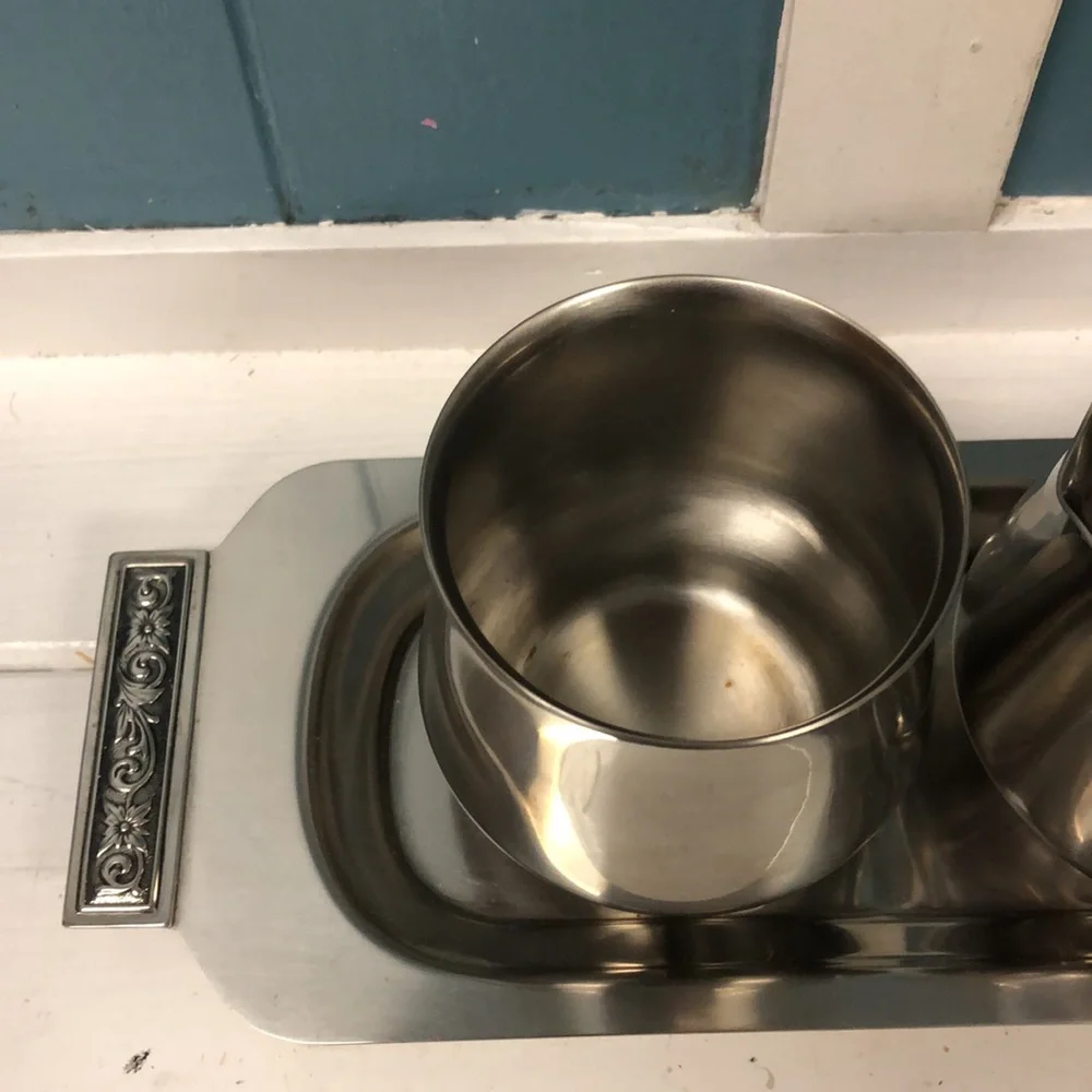 Vintage International Decorator Stainless 18-8 Tray, Creamer & Sugar Bowl‎ JAPAN